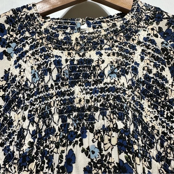 Free People Blue and Cream Floral Mini Dress L | Romantic Cottagecore Boho - Picture 6 of 10